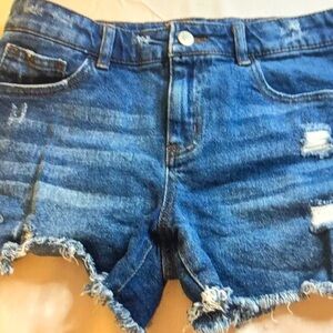 Art Class, Blue Denim (XL) Jean Shorts Distressed Frayed Hem, Girl’s Clothing